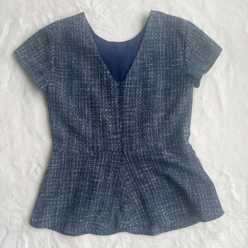 Banana Republic Peplum Top, Tweed, Navy, Embellished Detail, Size 0P - Picture 4 of 8